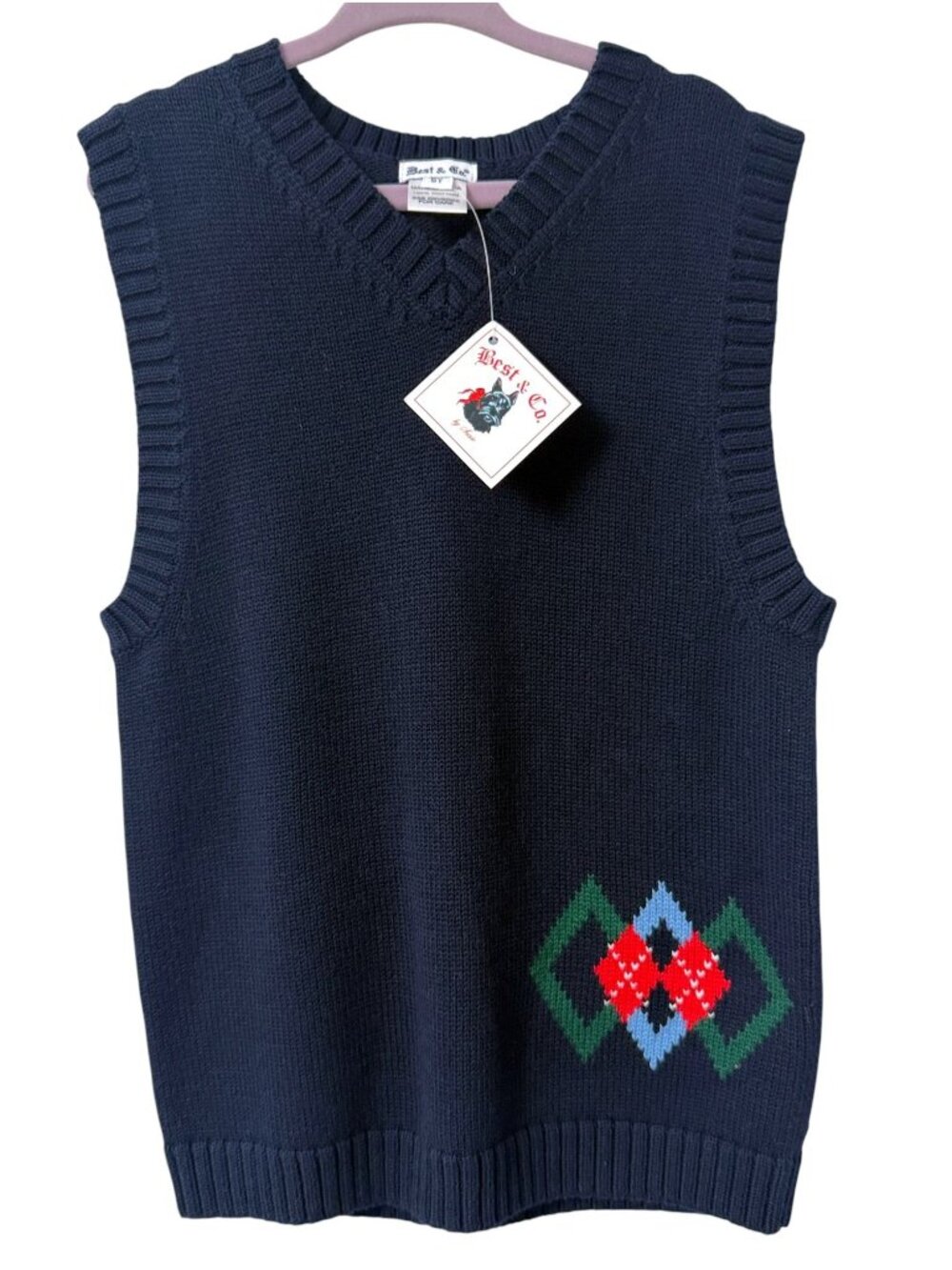 Best & Co by Susie Boys Sweater Vest Size 6Y Navy Blue Argyle Cotton Preppy NWT